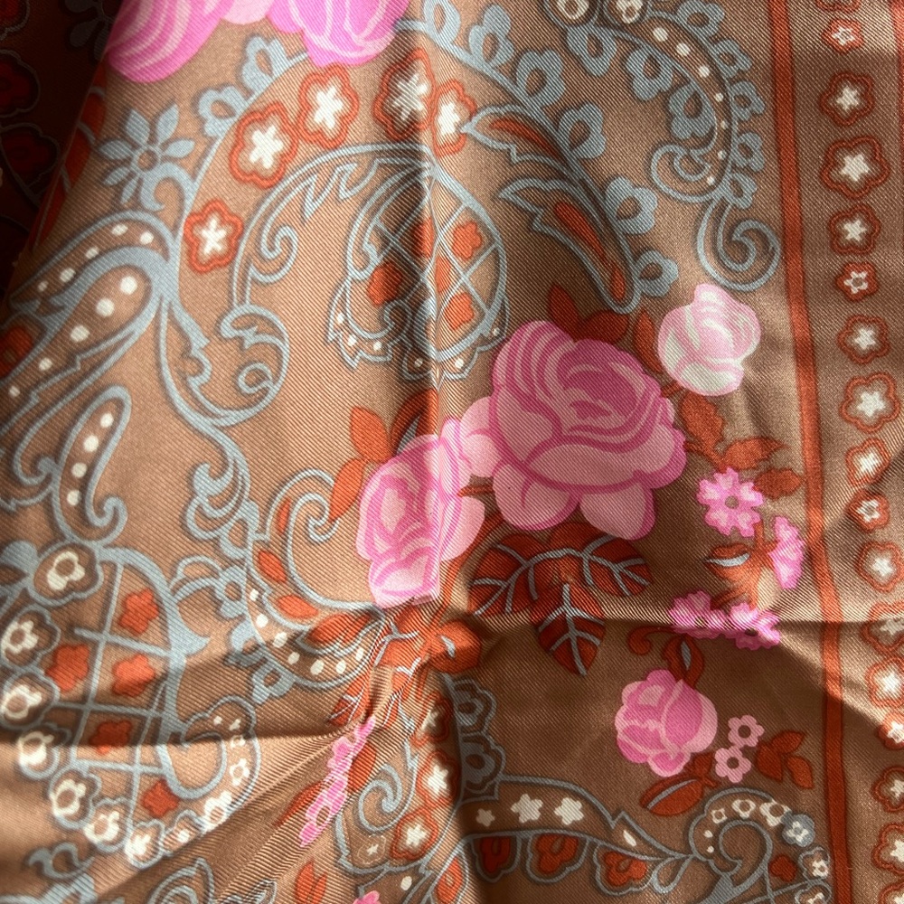 Givenchy Silk Pink and Brown Floral Scarf - Picture 3 of 9
